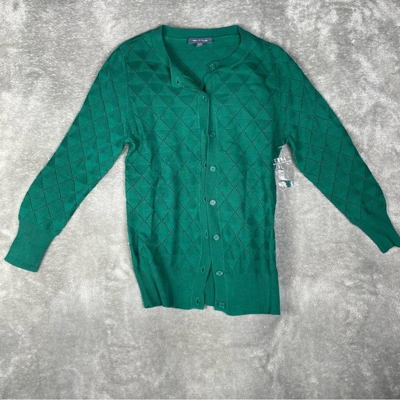 ModCloth Cardigan Womens XXS Green Button Up Minimalist Festive Casual Cozy - Picture 2 of 7